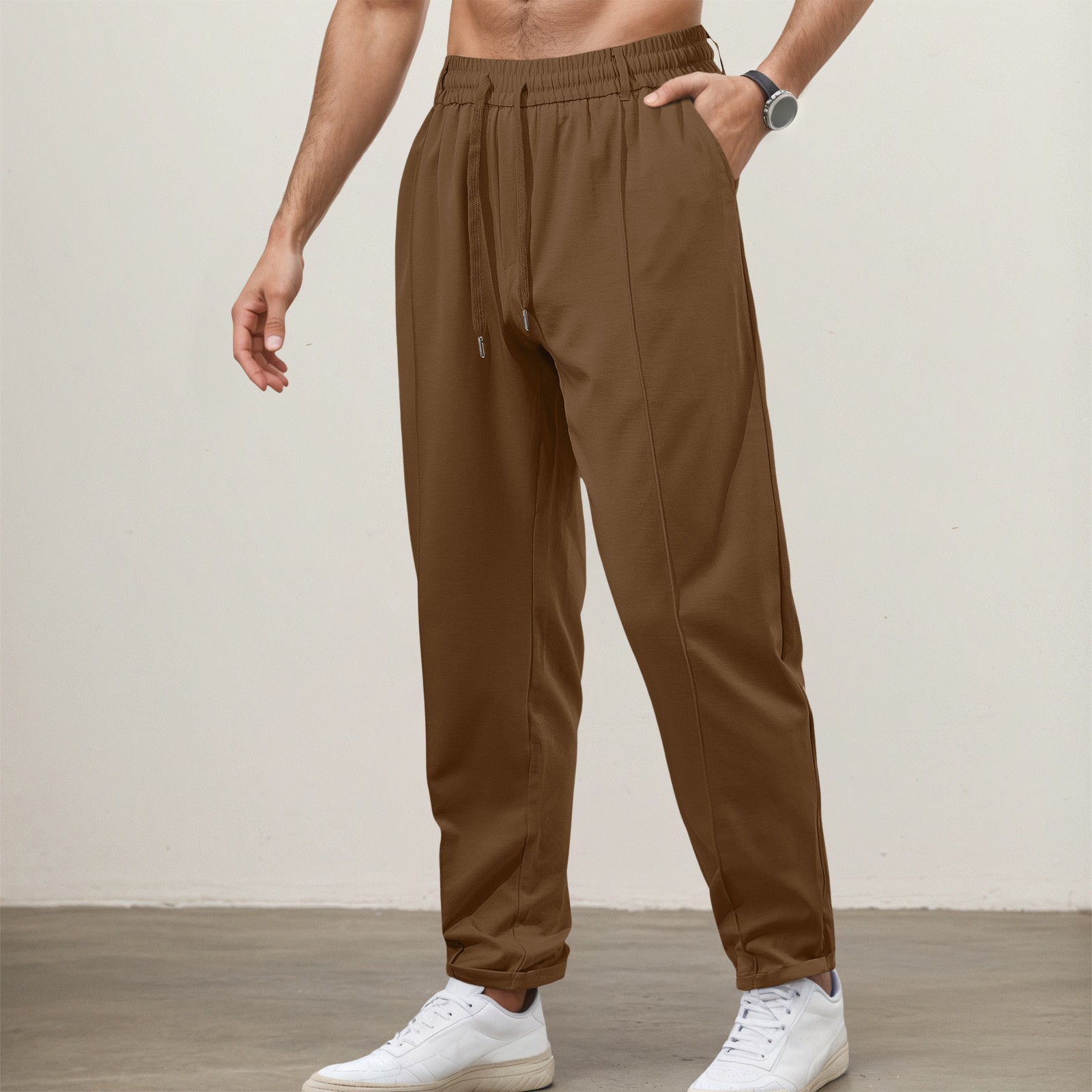 thumbnail image 2 of Pantalones casuales ligeros de pierna ancha para hombre - Tejido de poliéster, versátiles para deporte/uso diario, estilo verano/otoño, 2 of 8